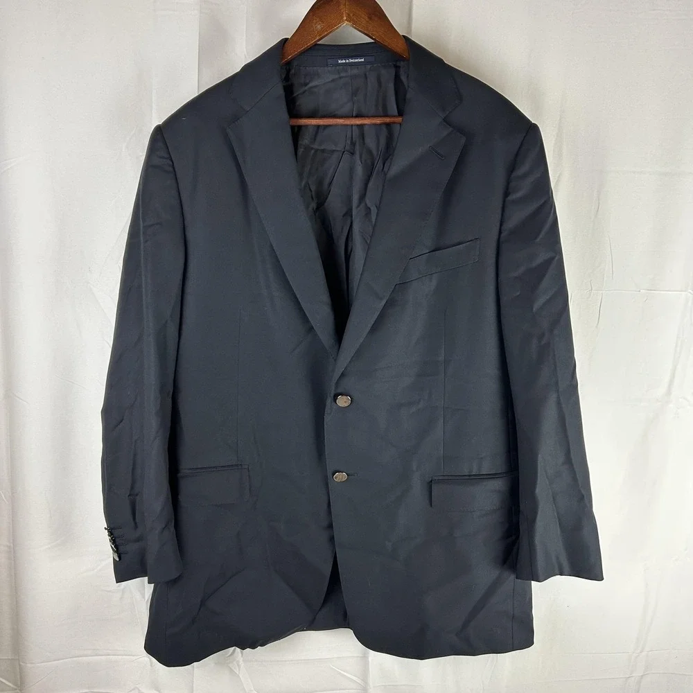 Ermenegildo Zegna Suit Jacket Mens 46 Blue‎ Solid Two Button Made In Switzerland